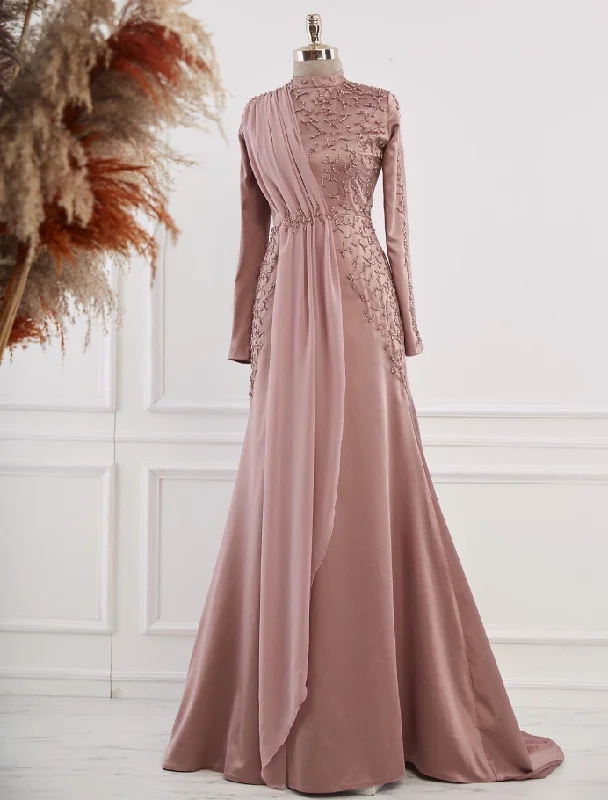 Today's Special Dusty Pink Long Sleeves Beading Formal Party Dress, DP2126