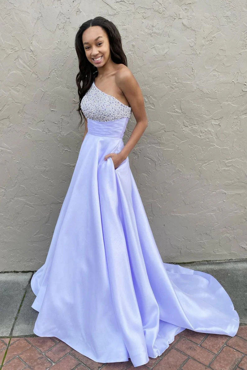 Huge Discounts One Shoulder Beaded A-Line Party Prom Dress