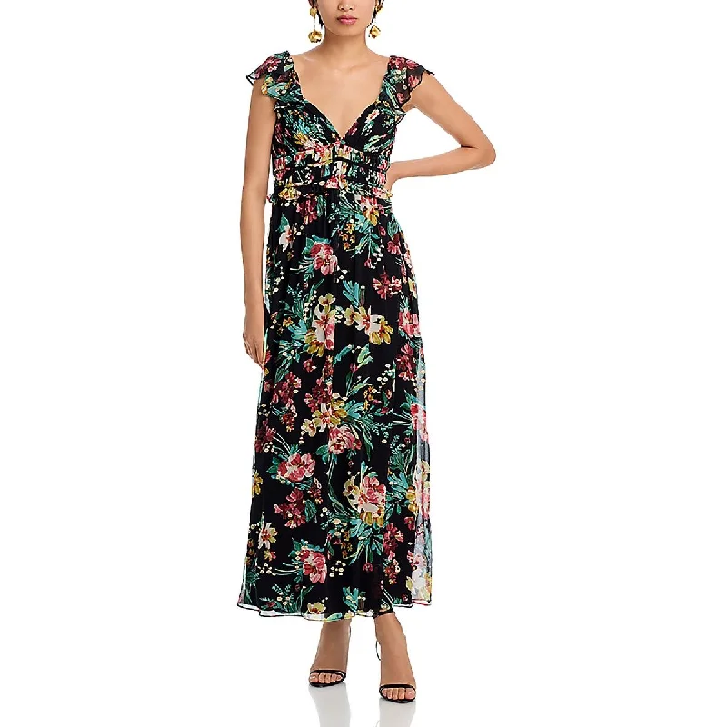 Price Break Womens Chiffon Metallic Maxi Dress