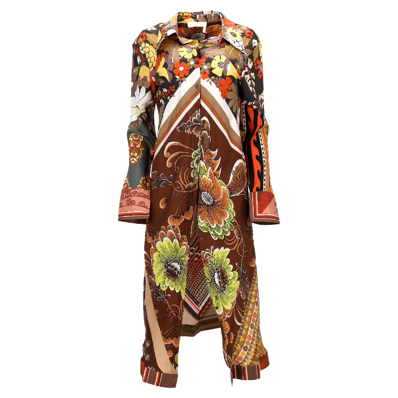 New Deals Chloe Floral Printed Maxi Long Sleeve Shirt in Multicolor Silk