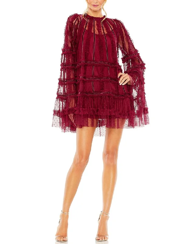 TIME-Limited Offer Mac Duggal High-Neck Ruffle Bell Sleeve Trapeze Dress