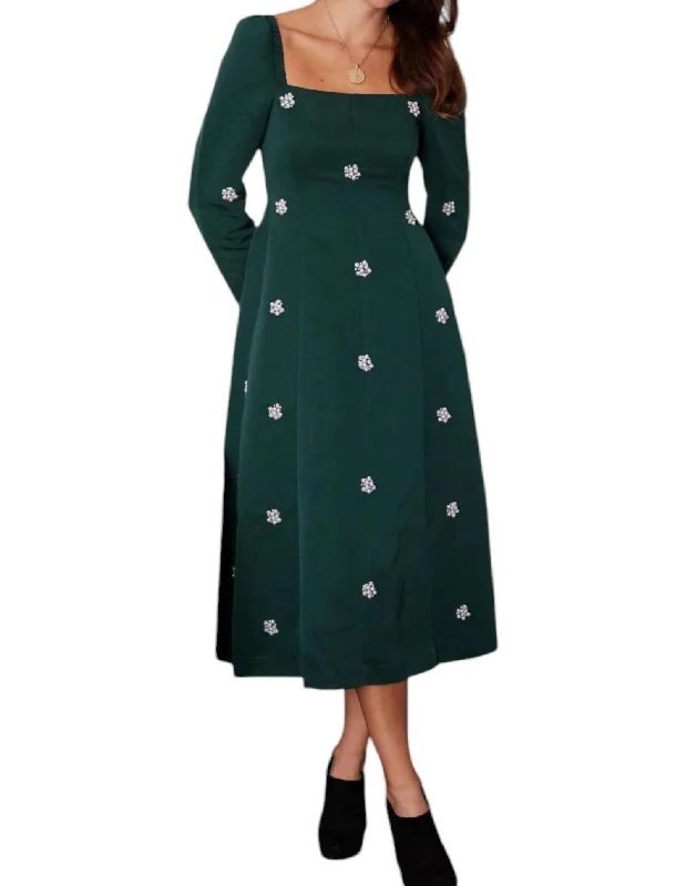 Early Access Pearl Cluster Square Neck Maxi Dress In Pine