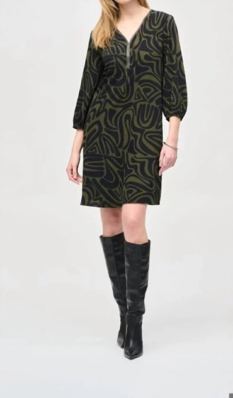 Limited Time Abstract Print Mini Dress In Black Green