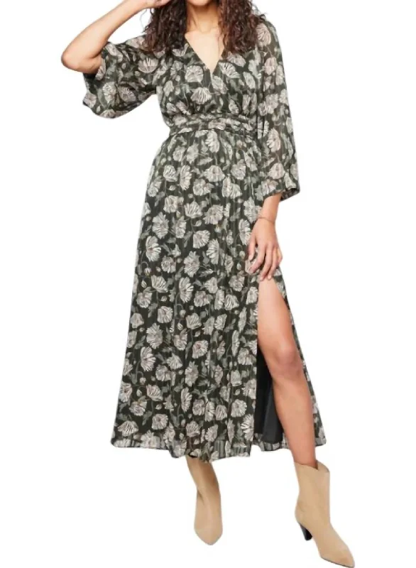 Hurry In Fabienne Midi Dress In Ranger Floral