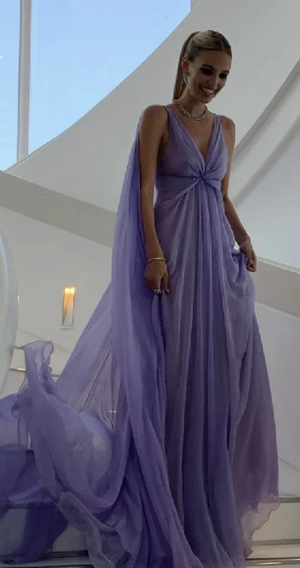 Buy More, Save More Purple V Neck A-Line Elegant Long Party Dress, DP2037