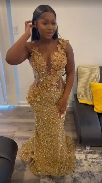 Huge Discounts Luxurious Gold Sequins Appliques Evening Dress Mermaid Prom Dress Y7880 Huge Discounts Luxurious Gold Sequins Appliques Evening Dress Mermaid Prom Dress Y7880