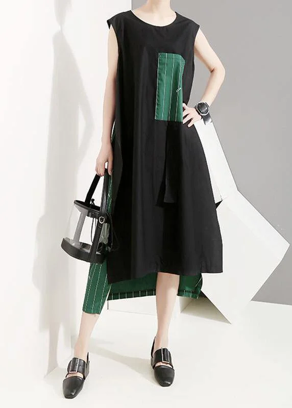 Special Savings French blended clothes For Women Mom Spliced Striped Casual Irregular Sleeveless Dress