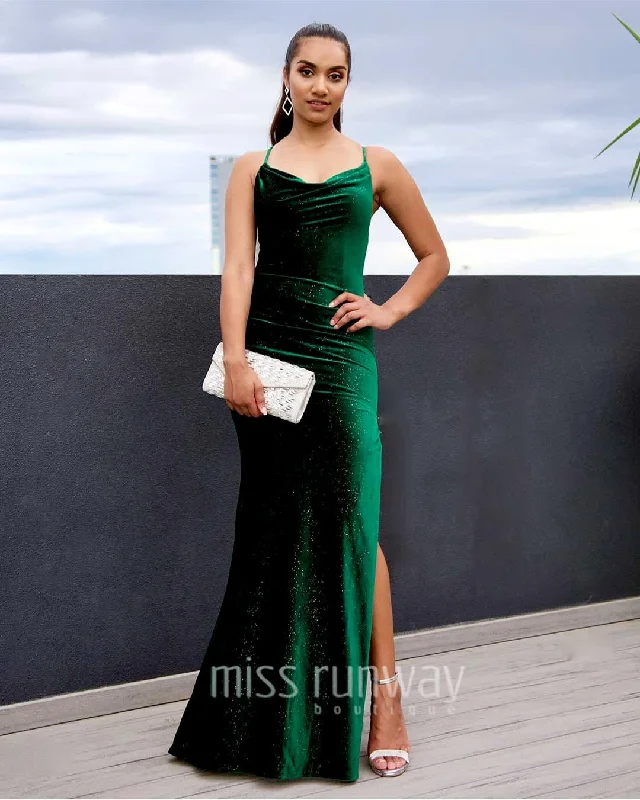 Daily Deals Cherise  Sparkle Velvet Gown - Emerald