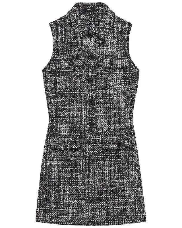 Weekend Deal Theory Wool-Blend Melange Tweed Military Mini Dress