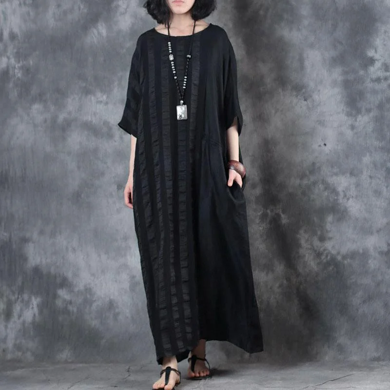Limited Stock fine linen dress trendy plus size Retro Loose Round Neck 12 Sleeve Black Dress Limited Stock fine linen dress trendy plus size Retro Loose Round Neck 12 Sleeve Black Dress