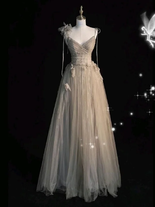 Deal Explosion Grey Spaghetti Straps A-Line Tulle Long Formal Party Dress Prom Gown, DP4527 Deal Explosion Grey Spaghetti Straps A-Line Tulle Long Formal Party Dress Prom Gown, DP4527