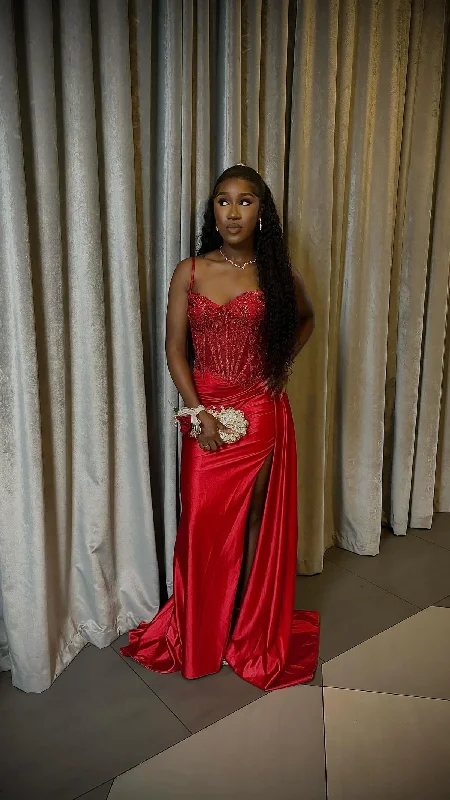 Weekend Deal Charming Red Spaghetti Straps Split Long Party Dress Formal Evening Gown, DP4495 Weekend Deal Charming Red Spaghetti Straps Split Long Party Dress Formal Evening Gown, DP4495