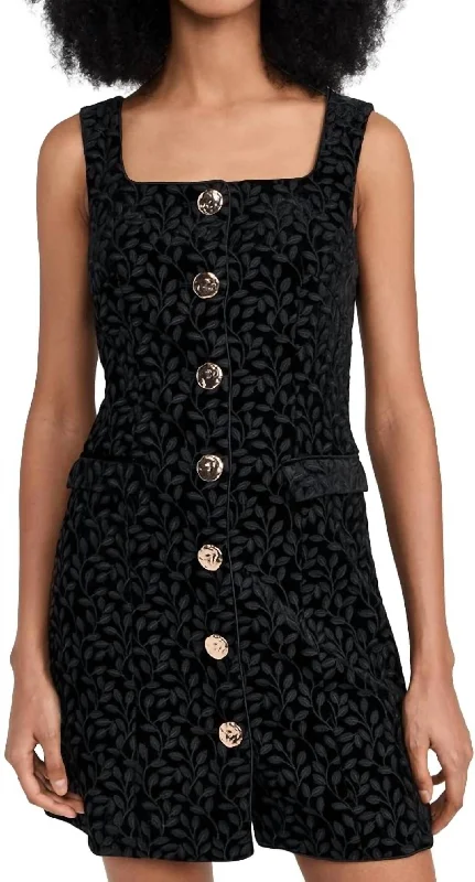 Amazing Deals Mika Velvet Dress In Noir Feather Leaf