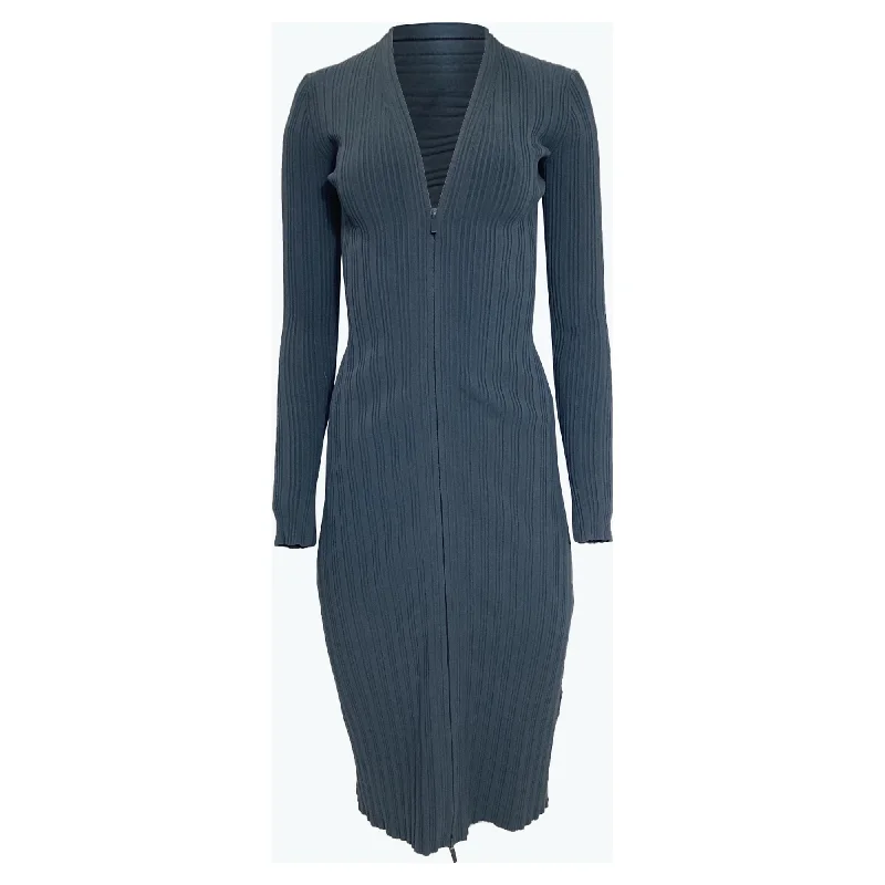 Bargain Prices Proenza Schouler White Label Rib-Knit Zip-Front Cardigan Dress in Blue Viscose