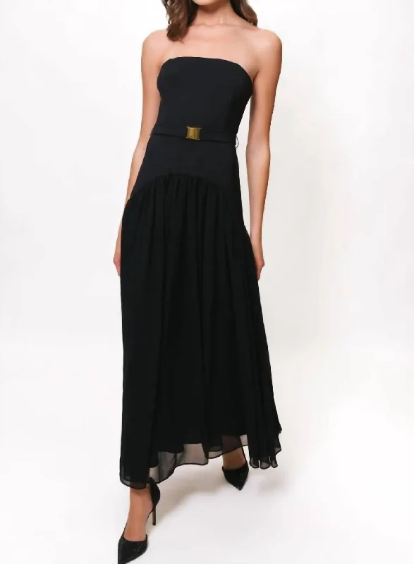 Flash Deals Strapless Drop Waist Combo Maxi Dress In Black