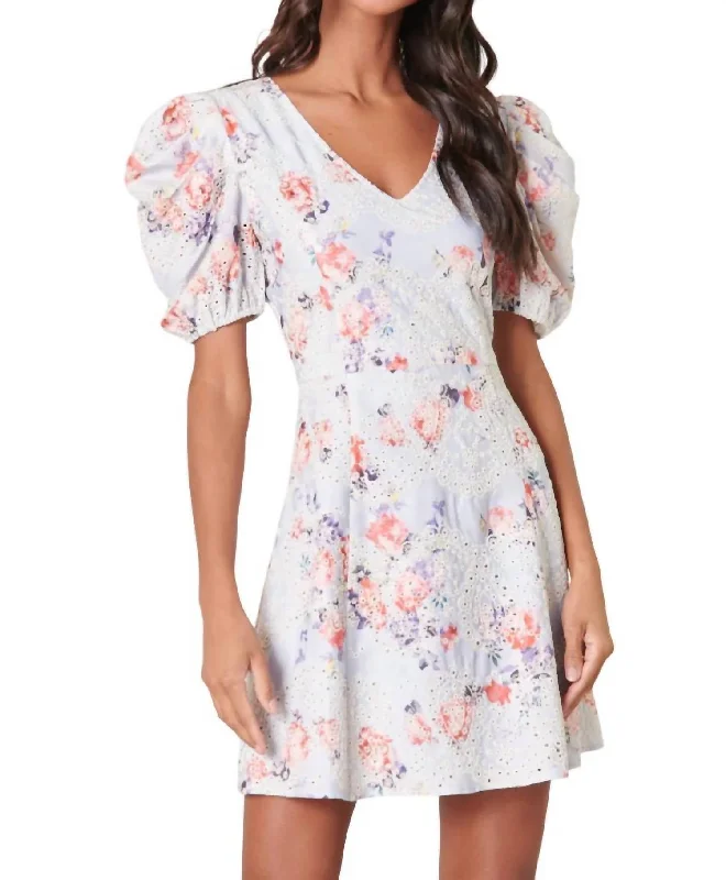 Deal of the Week Rosalia Floral Eyelet Mini Dress In Blue Multi
