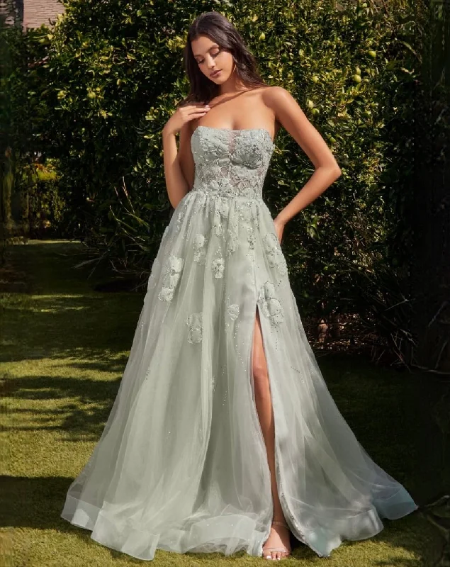 Act Now Desiree Strapless Beaded Gown - Sage