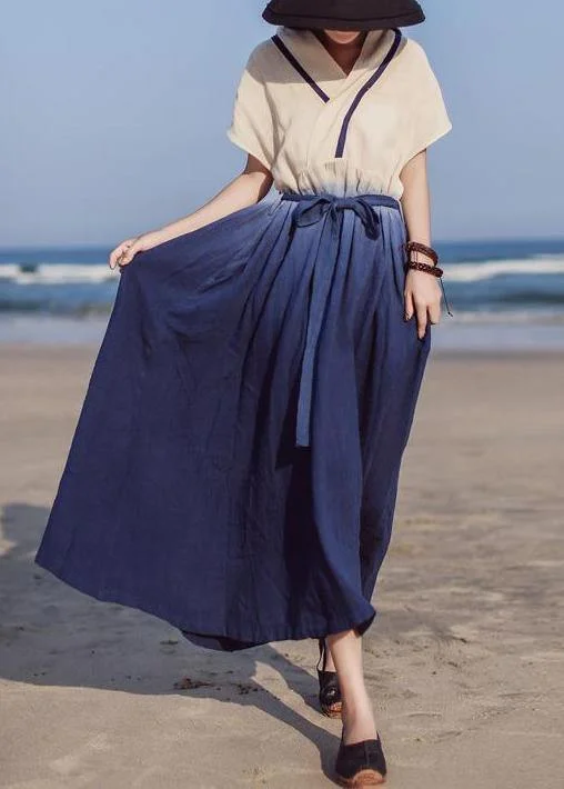 Hurry In Classy Cotton clothes Women Women Drawstring V-Neck Solid Vintage A-Line Dress Hurry In Classy Cotton clothes Women Women Drawstring V-Neck Solid Vintage A-Line Dress