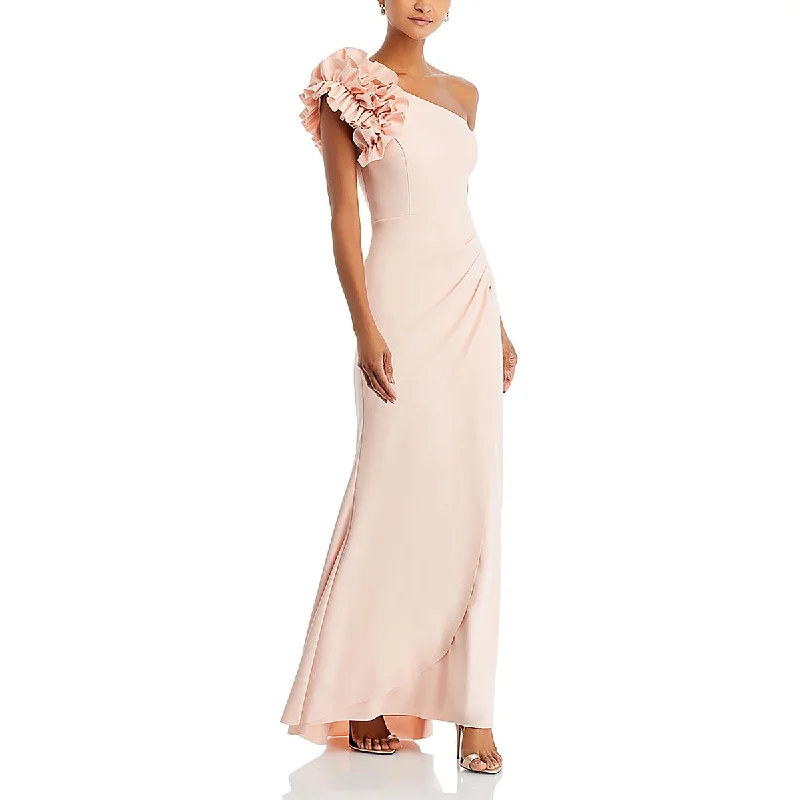 Midnight Madness Womens Ruffled One Shoulder Evening Dress