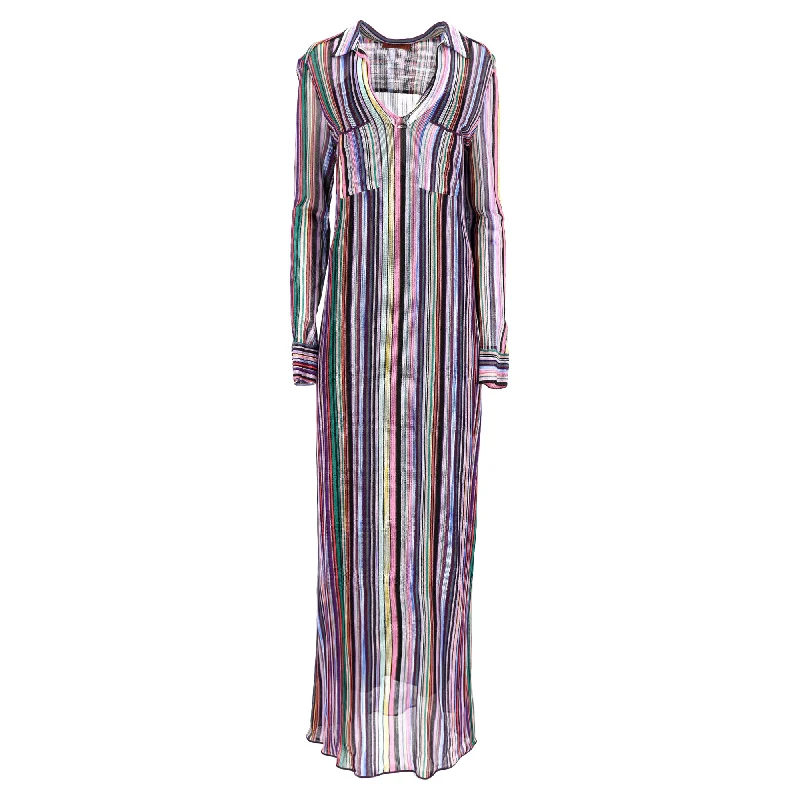 Time-Limited Offer Missoni Knitted Stripe Maxi Long Sleeve Dress in Multicolor Viscose