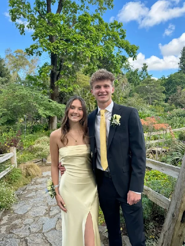 Must-Have Deals Light Yellow Strapless Sheath Satin Long Party Dress Wedding Guest Dress, DP4488 Must-Have Deals Light Yellow Strapless Sheath Satin Long Party Dress Wedding Guest Dress, DP4488