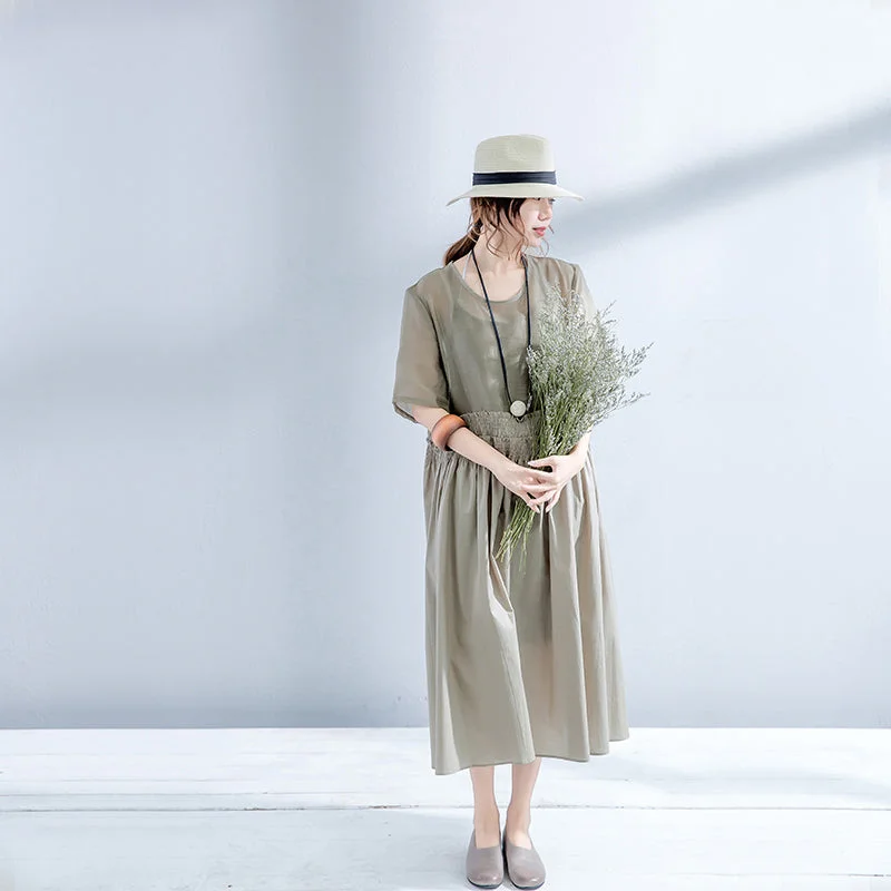 Flash Sale Elegant gray cotton linen dresses plus size elastic waist cotton dresses fine o neck linen clothing dress Flash Sale Elegant gray cotton linen dresses plus size elastic waist cotton dresses fine o neck linen clothing dress
