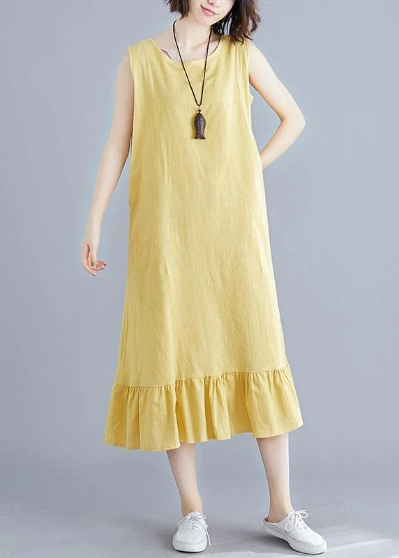 Deal of the Day DIY o neck sleeveless linen clothes For Women Inspiration yellow Dresses summer