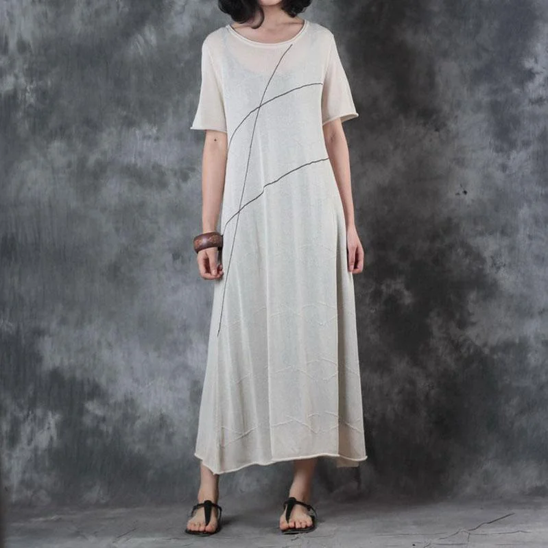 Year-End Clearance Fine long linen dresses trendy plus size Round Neck Knitting Short Sleeve Flax Dress Year-End Clearance Fine long linen dresses trendy plus size Round Neck Knitting Short Sleeve Flax Dress