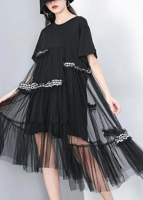 Lowest Price Chic Cotton Tunics 18th Century Irregular Round Neck Spliced Mesh Dress Lowest Price Chic Cotton Tunics 18th Century Irregular Round Neck Spliced Mesh Dress