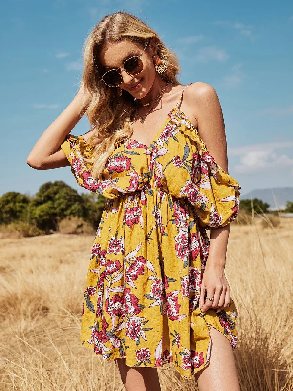 Time-Limited Offer KittenAlarm - Holiday Beach Wedding Floral Off-shoulder Bat-sleeve Halter Suspender Dress Time-Limited Offer KittenAlarm - Holiday Beach Wedding Floral Off-shoulder Bat-sleeve Halter Suspender Dress
