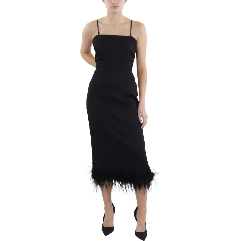 Limited Time Womens Feathers Midi Cocktail And Party Dress