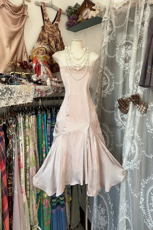 Mega Sale Light Pink Strapless A-Line Satin Midi Length Vintage Party Dress, DP4459 Mega Sale Light Pink Strapless A-Line Satin Midi Length Vintage Party Dress, DP4459