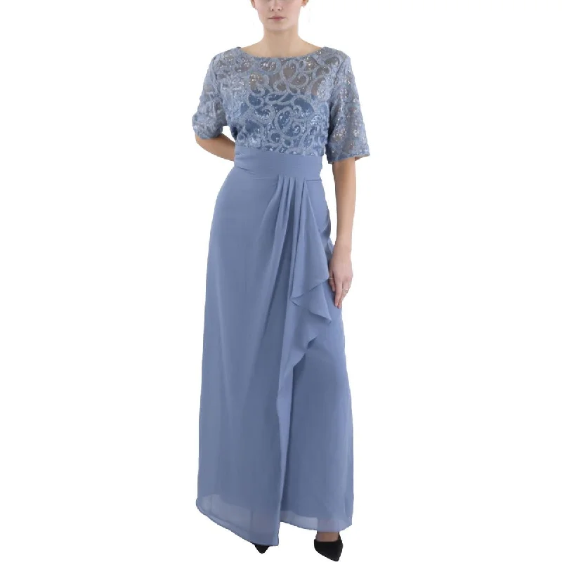 Year-End Sale Womens Textured Short Sleeve Evening Dress
