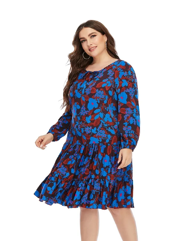 Lowest Prices KittenAlarm - Women's New Plus Size Round Neck Lantern Sleeve Over-the-Knee Dress Mini Dress Lowest Prices KittenAlarm - Women's New Plus Size Round Neck Lantern Sleeve Over-the-Knee Dress Mini Dress