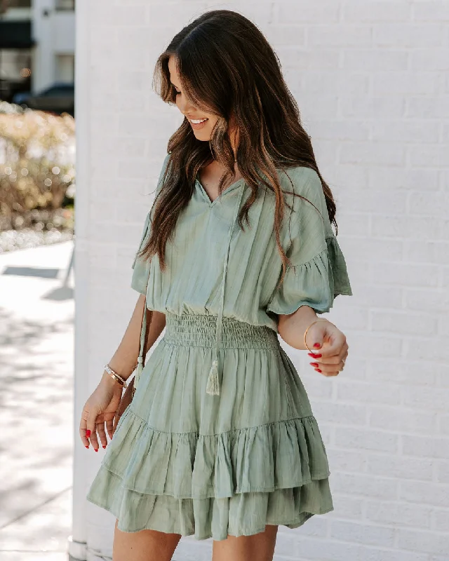 YEAR-End Clearance Slow It Down Smocked Tassel Dress - Sage