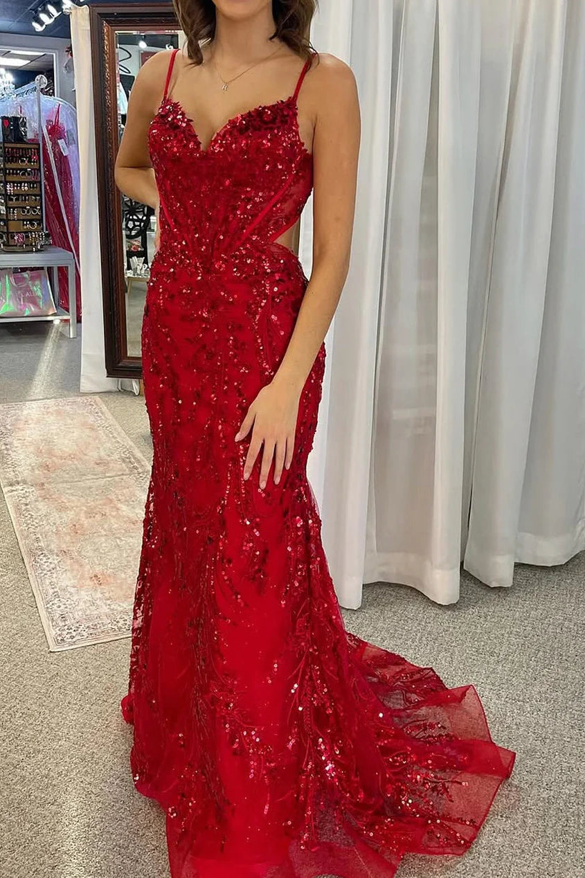 Super Bargain Red Sweetheart Sleeveless Mermaid Long Party Prom Dress