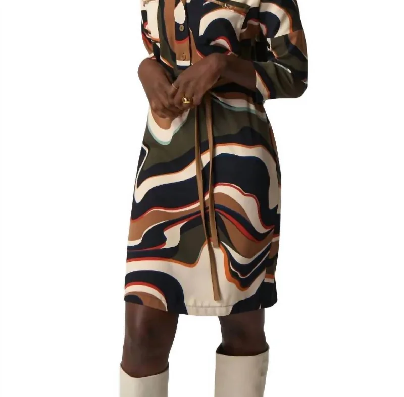 Fantastic Offers Abstract Belted Tunic Dress In Multi
