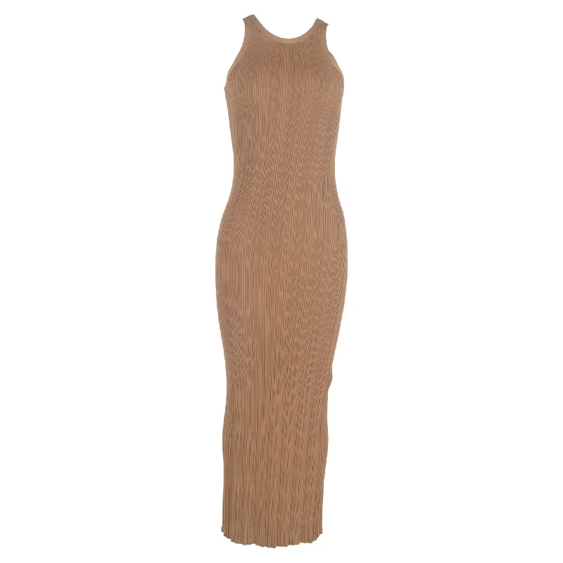 Flash Sale Totême Ribbed-Knit Midi Dress in Beige Viscose