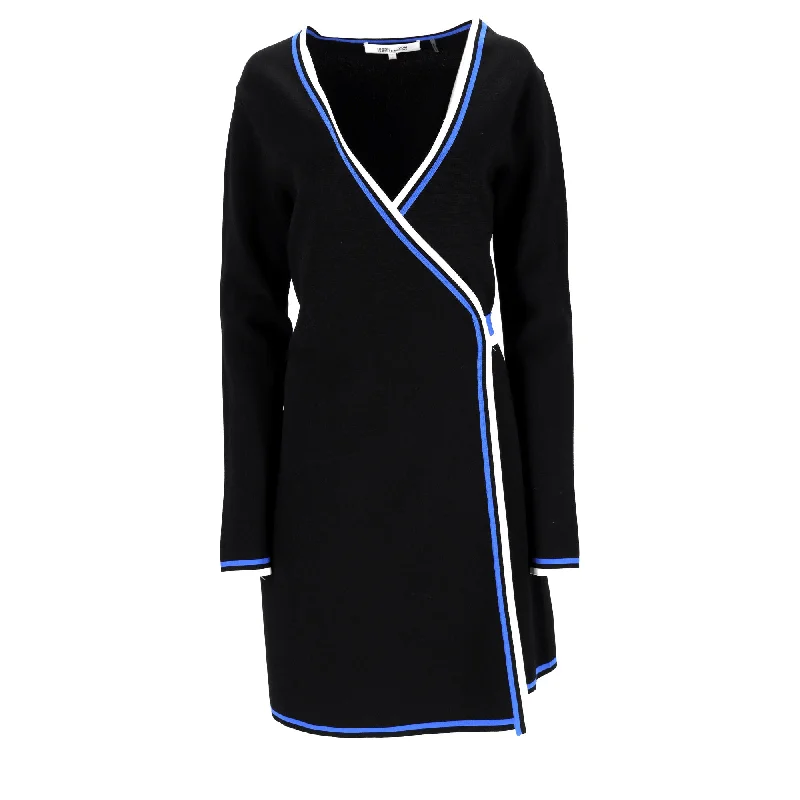 Today Only Diane Von Furstenberg Mini Wrap Long Sleeve Dress in Black Viscose