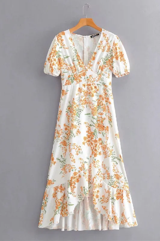 Price Drop V-Neck Hi-Low Wrapped Floral Summer Dress