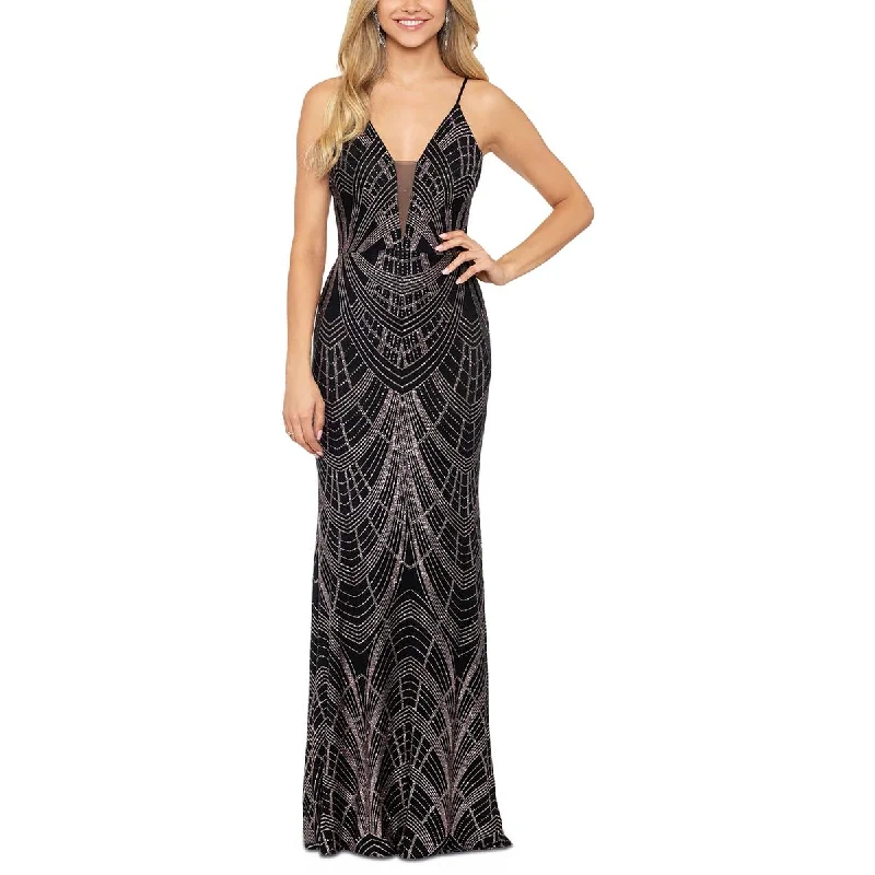 Savings Galore Womens Glitter Mesh-Inset Evening Dress