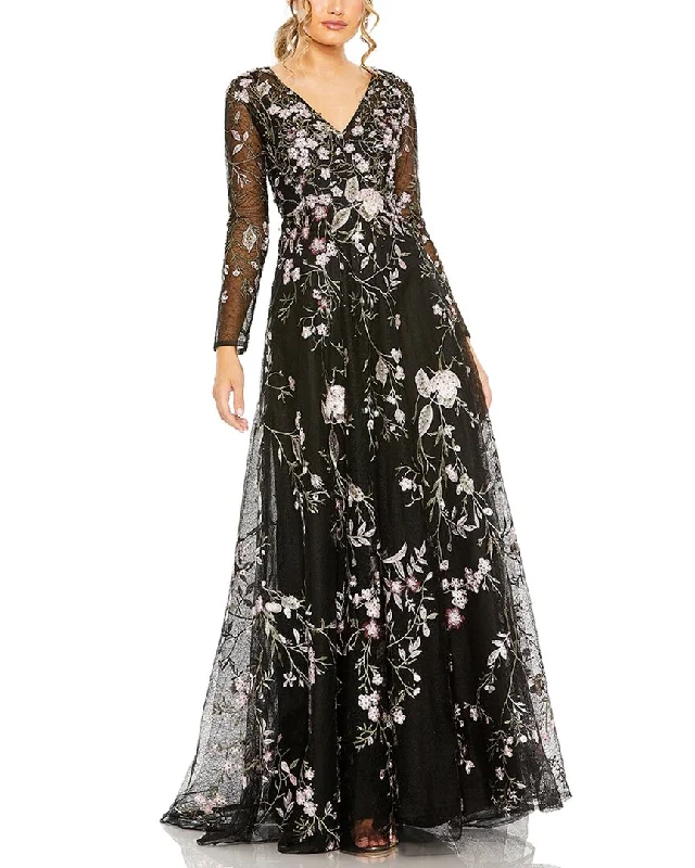 The Best Prices Mac Duggal V-Neck Embroidered Gown