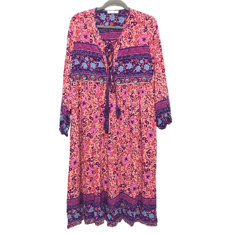 Deal Alert Pink & Purple Dress Casual Midi Clothes Mentor, Size 2x