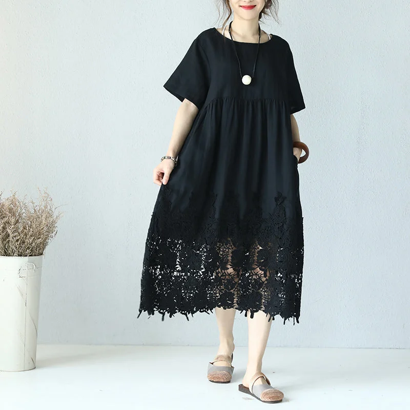 Shop and Save fine black linen dress Loose fitting O neck linen clothing dresses Elegant short sleeve baggy dresses Shop and Save fine black linen dress Loose fitting O neck linen clothing dresses Elegant short sleeve baggy dresses