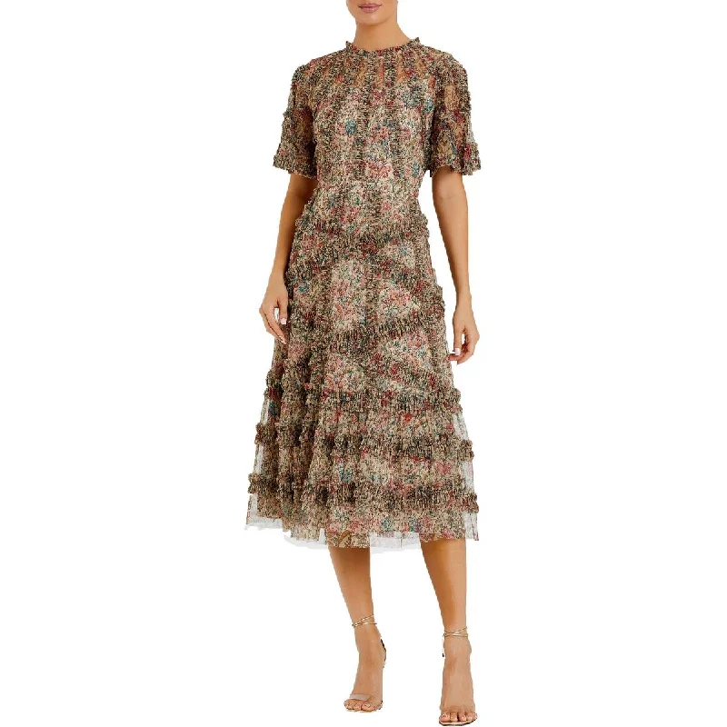 Exclusive Access Womens Floral Print Ruffled Midi Dress
