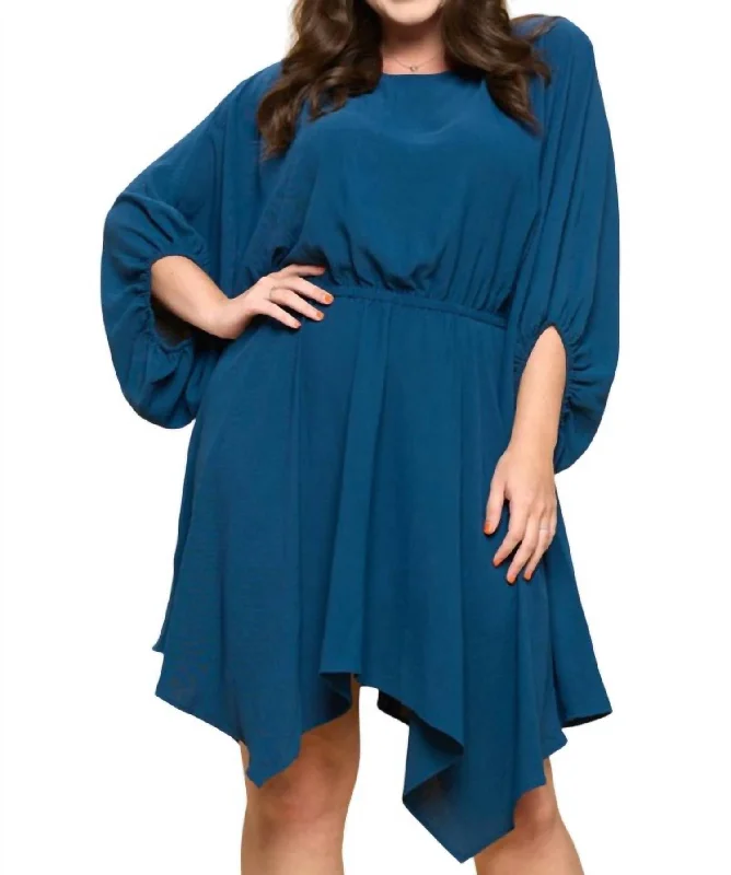 Limited Time Discount Solid Woven Boat Neckline Dress - Plus In Blue