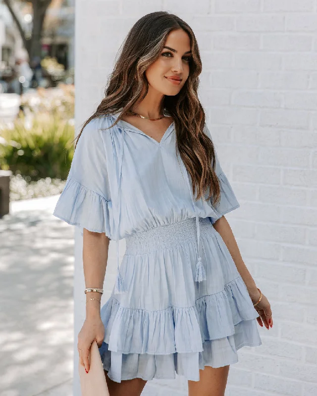 Weekend Deal Slow It Down Smocked Tassel Dress - Baby Blue