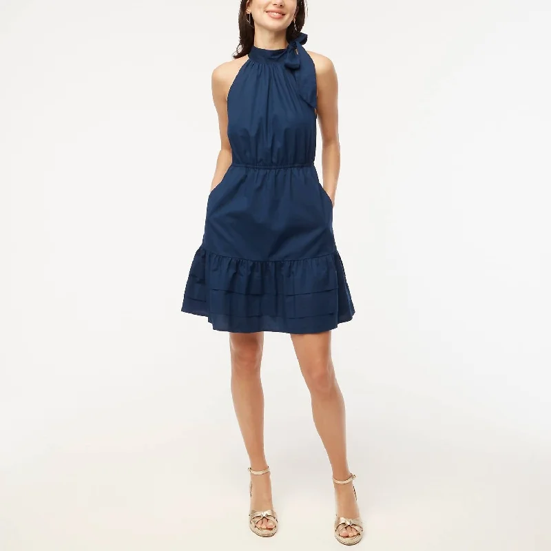 Take Advantage Poplin Halterneck Minidress In Navy