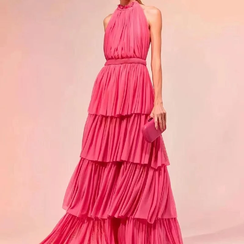 Final Clearance KittenAlarm - Barbara Solid Layered Pleated Dress