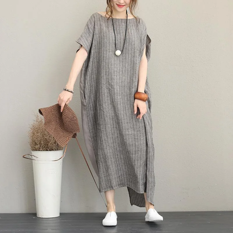 Hot Deal Elegant gray long linen dress plus size o neck traveling dress fine back open linen caftans Hot Deal Elegant gray long linen dress plus size o neck traveling dress fine back open linen caftans